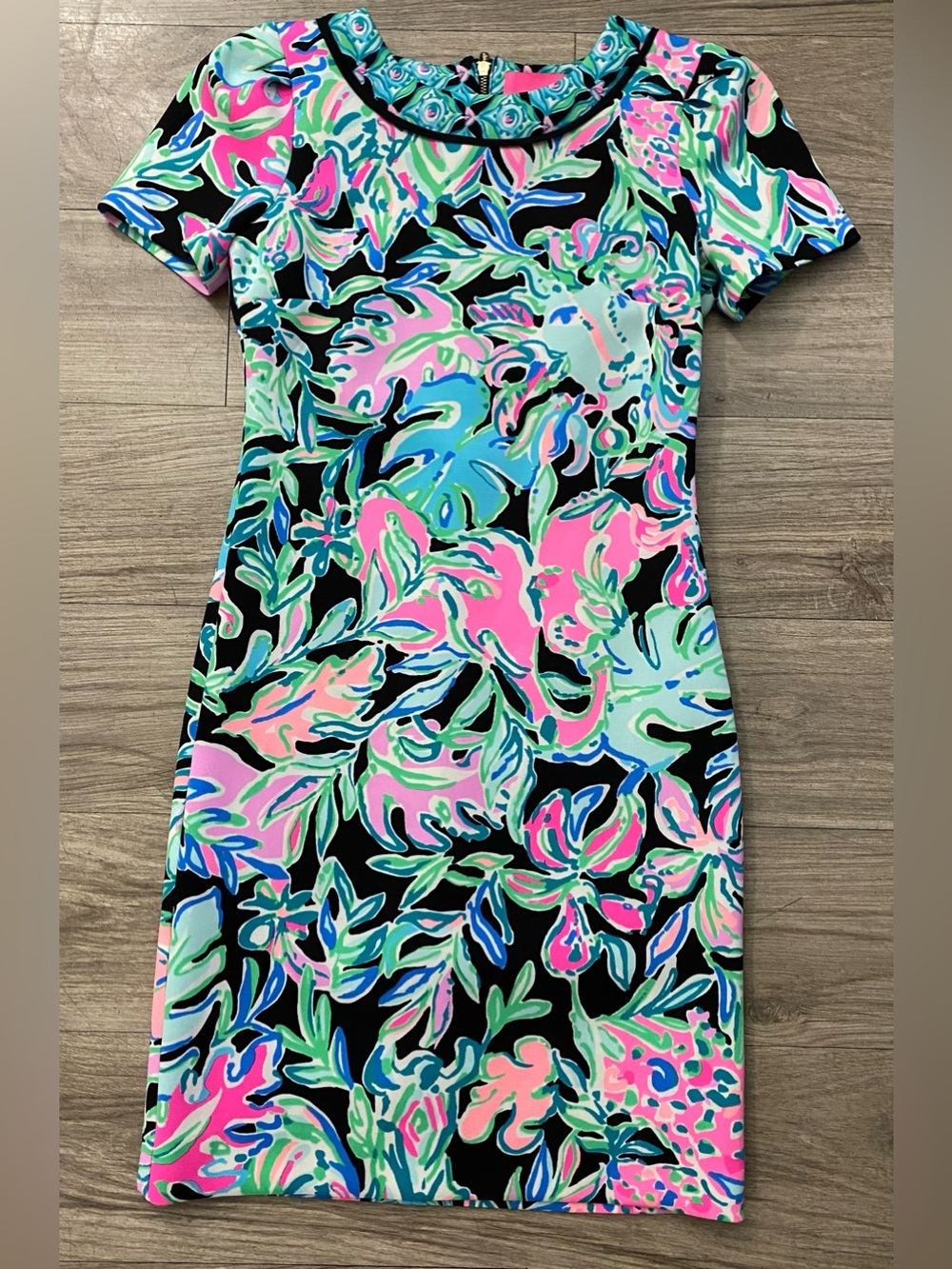 Lilly Pulitzer Black Floral Midi Dress with Pink, Aqua & Mint